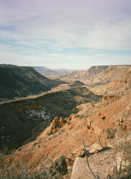 Red rock canyon stretching toward Zion National Park at dusk